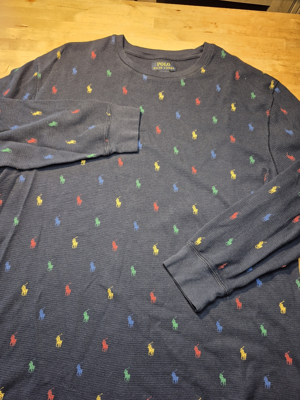 Polo by Ralph Lauren Men’s Navy Crewneck Thermal with Multicolor Pony
